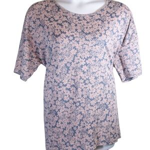 LuLaRoe Irma Floral Short Sleeve Top in Pink and Gray